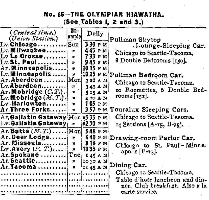 Olympian Hiawatha (Train): Timetable, Route, Consist, History