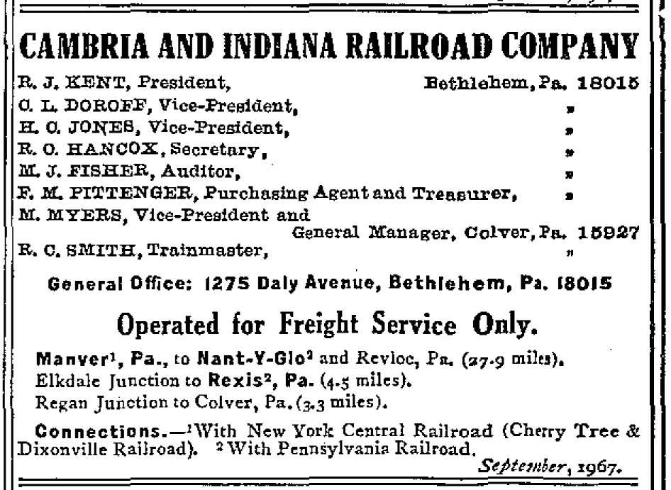 Cambria and Indiana Railroad: Serving Indiana County, PA